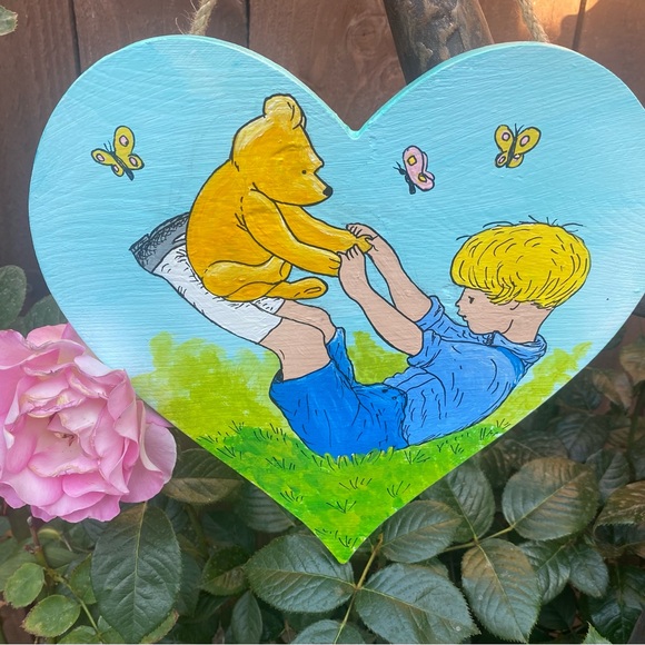 Winnie The Pooh and Christopher Robin Playing Hand Painted Acrylic on Wood - Picture 4 of 9